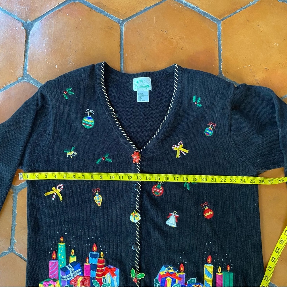 VTG Women's Quacker Factory Christmas Holiday Bows Button-Up Sweater Size 1X - Picture 7 of 7